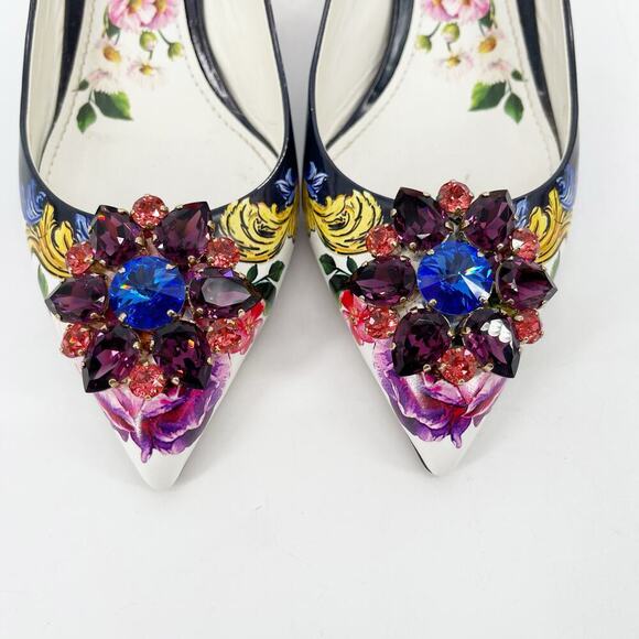 Dolce & Gabbana Multicolor Floral Crystal Embellished Slingback Pumps IT 39 - Picture 7 of 16